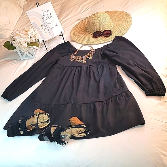 Universal Thread Dresses & Skirts - Square Neck Smocked Puff Sleeve Mini Dress Size M Black